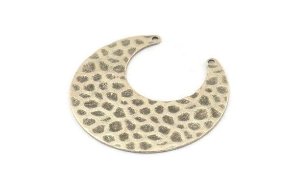 Silver Moon Charm, 6 Hammered Antique Silver Plated Brass Horn Charms With 2 Holes (30x13.5x0.50mm) D1243
