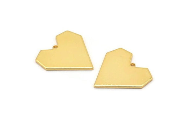 Gold Heart Charm, 4 Gold Plated Brass Heart Charms With 1 Hole, Earrings, Findings (19x20x1mm) D1250 Q0886