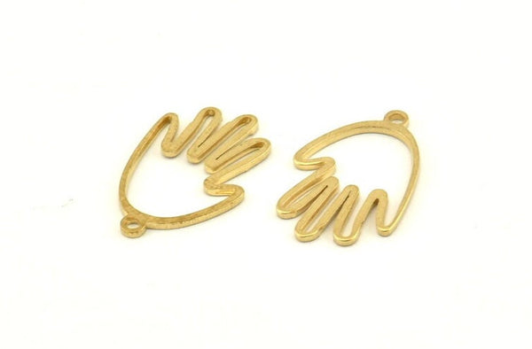 Brass Hand Charm, 12 Raw Brass Hand Charms With 1 Loop, Earrings, Findings (20x13x0.80mm) D1255