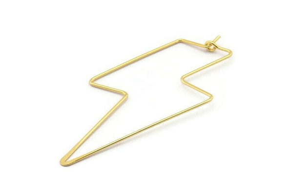 Gold Lightning Earring, 4 Gold Plated Brass Lightning Wire Earrings, Earring Findings (60x26x0.80mm) D1265 Q0897