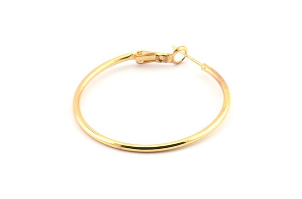 Gold Earring Clasp, 2 Gold Plated Brass Round Earring Findings (40x1.8mm) D1318 Q0934