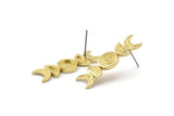 Brass Moon Earring, 10 Raw Brass Crescent Moon Phases Stud Earrings (29x8x2mm) N1926