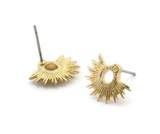 Earring Studs, 6 Raw Brass -  Brass Sun Earrings - Brass Earrings - Earrings (15x12mm) N1545