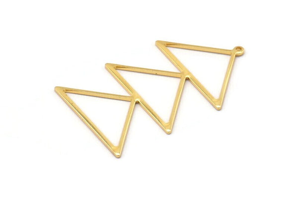 Gold Triangle Charm, 2 Gold Plated Brass Triangle Charms With 1 Loop (47x30x1mm) M01783