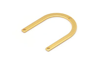 Gold U Shape Charm, 4 Gold Plated Brass U Shaped Charms With 3 Holes (30x25x0.80mm) M02103