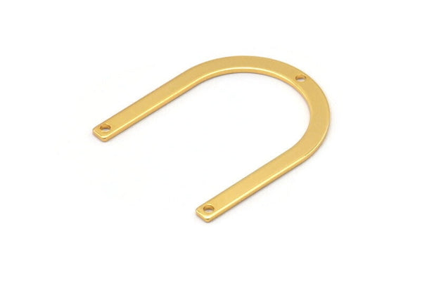 Gold U Shape Charm, 4 Gold Plated Brass U Shaped Charms With 3 Holes (30x25x0.80mm) M02103