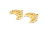 Gold Moon Charm, 6 Gold Plated Brass Crescent Moon Phases Charms With 1 Loop And 1 Hole (15x9x1mm) M01993 H0972