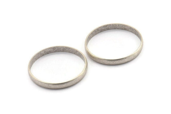 Silver Circle Connectors, 2 Antique Silver Plated Brass Circle Connectors (40x1.5x5mm) D1343 H1389