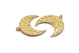 Hammered Crescent Pendant, 2 Gold Plated Brass Hammered Crescent Pendants With 1 Loop and 1 Hole (25x10x1mm) U146 Q0358