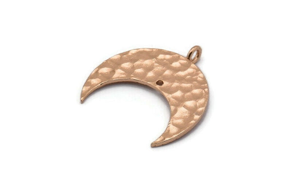 Hammered Crescent Pendant, 2 Rose Gold Plated Brass Hammered Crescent Pendants With 1 Loop and 1 Hole (25x10x1mm) U146 Q0358