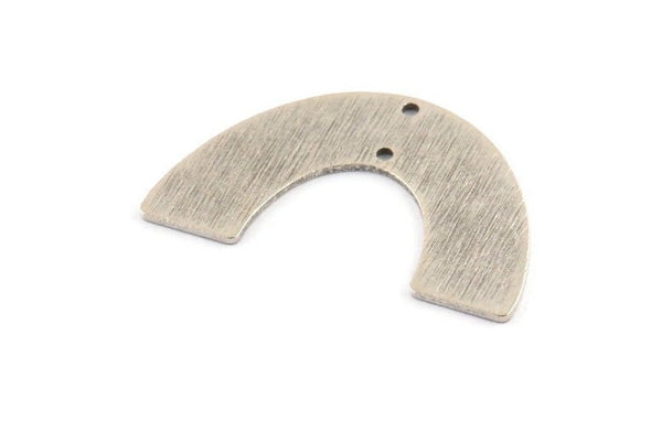 Silver Geometric Charm, 4 Textured Antique Silver Plated Brass Semi Circle Blanks With 2 Holes, Connectors (34x21x0.80mm) D1380 H0953