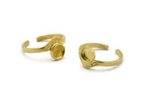 Brass Ring Settings, Raw Brass Adjustable Sunrise Rings - Pad Size 6mm N0738