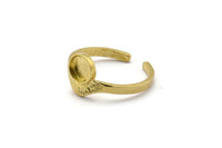 Brass Ring Settings, Raw Brass Adjustable Sunrise Rings - Pad Size 6mm N0738