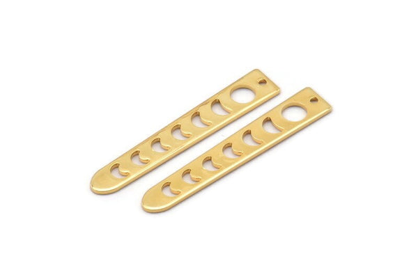 Gold Moon Charm, 4 Gold Plated Brass Moon Phases Charms With 1 Hole (35x6x5x0.80mm) M02342 H0916