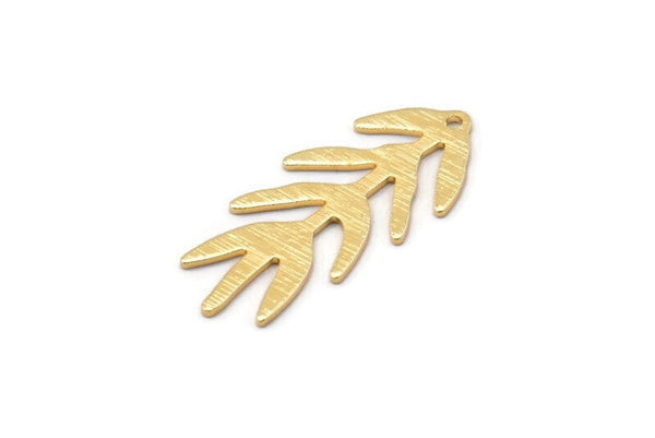Gold Bough Charm, 4 Textured Gold Plated Brass Bough Charms With 1 Hole, Leaf Charm Earrings (30x13x0.80mm) M01691