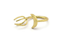 Brass Moon Ring, Raw Brass 4 Claw Ring For Natural Stones N1026
