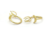 Brass Moon Ring, Raw Brass 4 Claw Ring For Natural Stones N1026