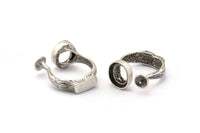 Adjustable Ring Settings, 2 Antique Silver Plated Adjustable Rings with 2 Stone Settings - Pad Size 10x12mm N0133 H0302