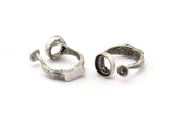 Adjustable Ring Settings, 2 Antique Silver Plated Adjustable Rings with 2 Stone Settings - Pad Size 10x12mm N0133 H0302