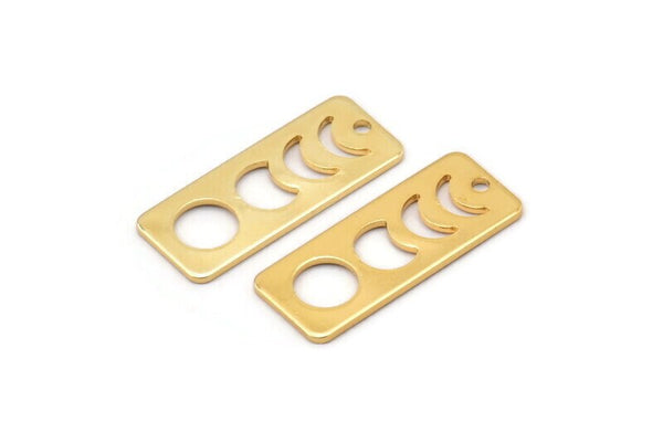 Gold Rectangle Charm, 4 Gold Plated Brass Moon Phases Charms With 1 Hole, Stamping Blanks (25x10x0.80mm) M01992 H0952