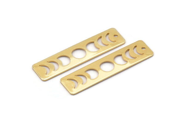 Gold Rectangle Charm, 2 Gold Plated Brass Moon Phases Charms With 1 Hole, Stamping Blanks (40x10x0.80mm) M01998 H0950