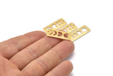 Gold Rectangle Charm, 4 Textured Gold Plated Brass Moon Phases Charms With 1 Hole, Stamping Blanks (25x10x0.80mm) M01991
