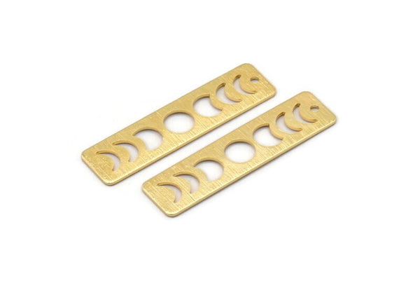 Gold Rectangle Charm, 2 Textured Gold Plated Brass Moon Phases Charms With 1 Hole (40x10x0.80mm) M01837
