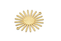 Gold Sun Charm, 2 Textured Gold Plated Brass Sun Charms With 2 Loops, Connectors (33x30x0.80mm) M02230