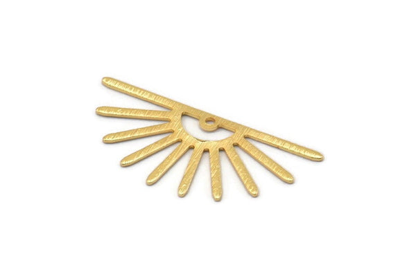 Gold Sun Charm, 4 Textured Gold Plated Brass Sun Charms With 1 Hole (32x14x0.60mm) M02064