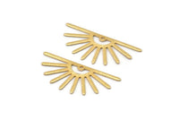Gold Sun Charm, 4 Textured Gold Plated Brass Sun Charms With 1 Hole (32x14x0.60mm) M02064