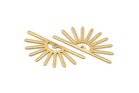 Gold Sun Charm, 4 Textured Gold Plated Brass Sun Charms With 1 Hole (32x14x0.60mm) M02064