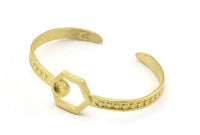 Brass Hexagon Cuff, Raw Brass Hexagon Cuff Stone Setting With 1 Pad -  Pad Size 6mm N1675