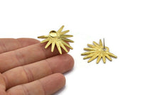 Brass Sun Earring, 2 Raw Brass Sunshine Stud Earrings - Pad Size 6mm N0707