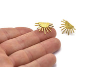 Brass Sun Earring, Raw Brass Sunshine Stud Earrings (21x14mm) N0711