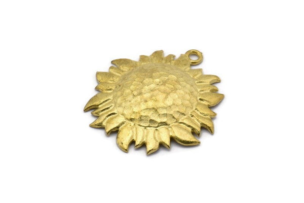 Brass Sunflower Charm, Raw Brass Flower Charms With 1 Loop, Pendants, Earrings (31x28mm) N0713