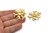 Brass Sun Charm, 2 Raw Brass Sunshine Charms With 1 Loop, Pendants, Earrings (38x35x1mm) N0714