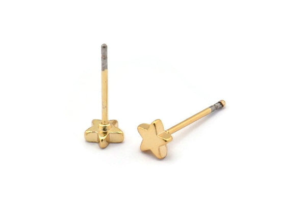 Gold Star Earring, 10 Gold Plated Brass Star Stud Earrings (5mm) D1452