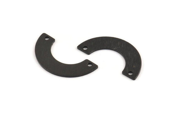 Black Geometric Charm, 12 Textured Oxidized Black Brass Semi Circle Blanks With 2 Holes, Connectors (25x12.5x5.5x0.80mm) D1532