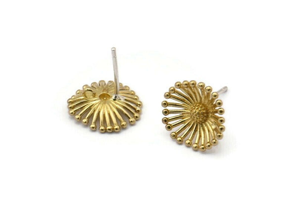 Brass Flower Earring, 8 Raw Brass Flower Stud Earrings With 1 Loop (12mm) N1932