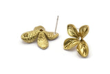 Brass Flower Earring, 4 Raw Brass Flower Stud Earrings With 1 Loop (21x19mm) N1927