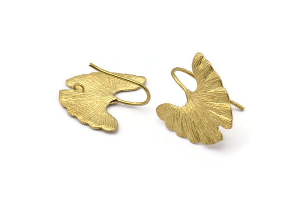 Brass Leaf Earring, 2 Raw Brass Ginkgo Bilabo Leaf Stud Earrings With 1 Loop (22x20mm) N1929