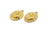 Brass Oval Charm, 4 Raw Brass Oval Shaped Bird Pattern Charms With 1 Loop, Earring Findings (17x12mm) N0696