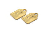 Brass Rectangle Charm, 4 Raw Brass Rectangle Shaped Face Pattern Charms With 1 Loop, Earring Findings (17x11mm) N0519