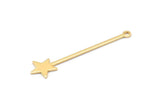 Gold Star Charm, 8 Gold Plated Brass Star Charms With 1 Loop (40x9x0.80mm) M02049