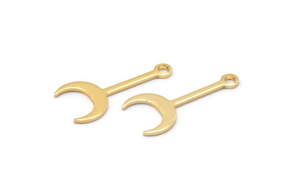 Gold Moon Charm, 12 Gold Plated Brass Crescent Charms With 1 Loop (20x9x0.80mm) M02040