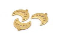 Gold Moon Charm, 6 Textured Gold Plated Brass Crescent Moon Phases Charms With 1 Loop And 2 Holes (15x9x1mm) M01849
