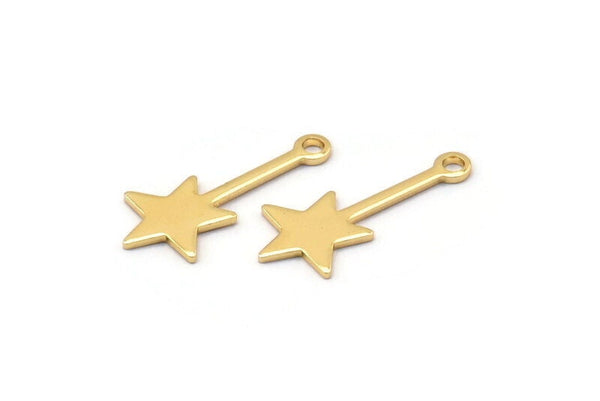 Gold Star Charm, 12 Gold Plated Brass Star Charms With 1 Loop (20x9x0.80mm) M02050