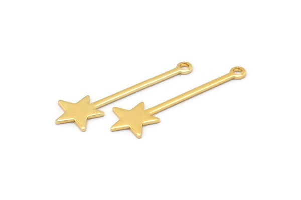 Gold Star Charm, 12 Gold Plated Brass Star Charms With 1 Loop (30x9x0.80mm) M02051 H0185