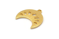 Gold Moon Charm, 6 Textured Gold Plated Brass Crescent Moon Phases Charms With 1 Loop (15x9x1mm) M01848