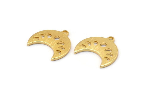 Gold Moon Charm, 6 Textured Gold Plated Brass Crescent Moon Phases Charms With 1 Loop (15x9x1mm) M01848